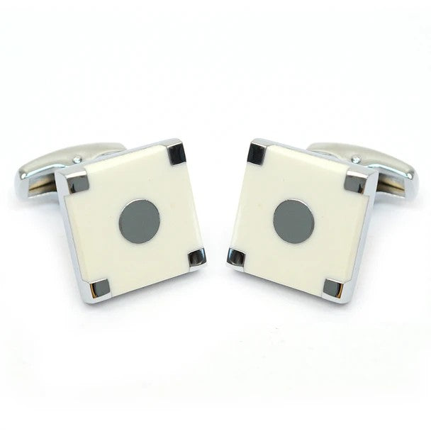 Premium Quality Cufflinks CL1435 - White Enamel Dot