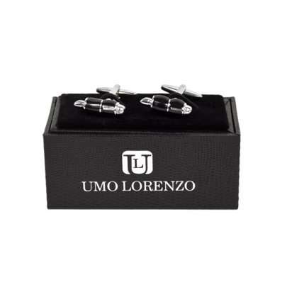 Premium Quality Cufflinks CL1453 - Black Silver Torpedo