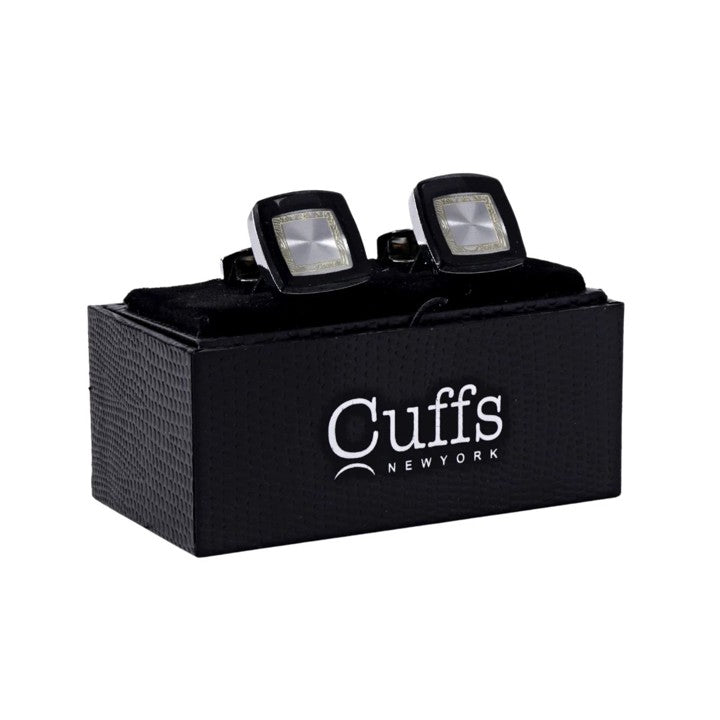 Premium Quality Cufflinks CL1813 - Black Silver Floral