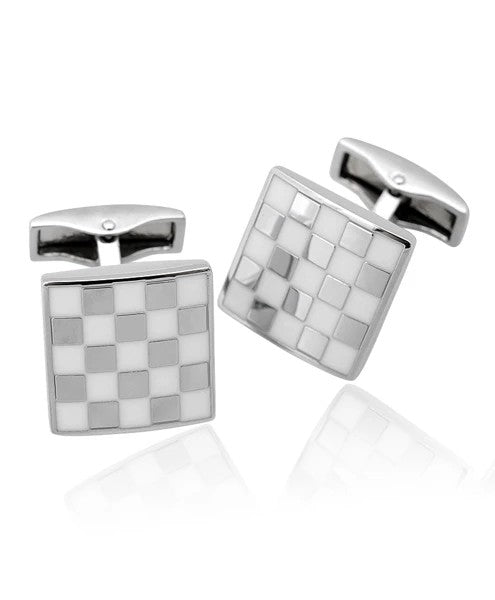 Premium Quality Cufflinks CL42 - Silver Checkerboard
