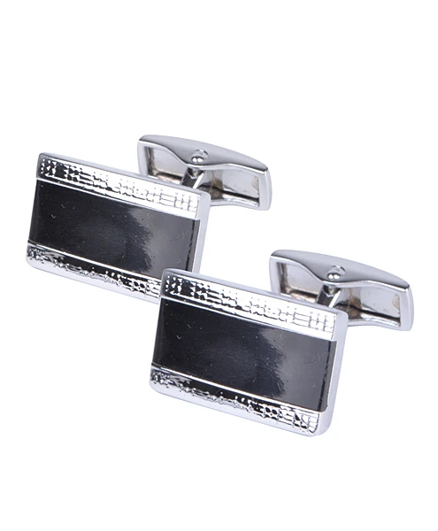 Premium Quality Cufflinks CL650 Silver - Black Enamel