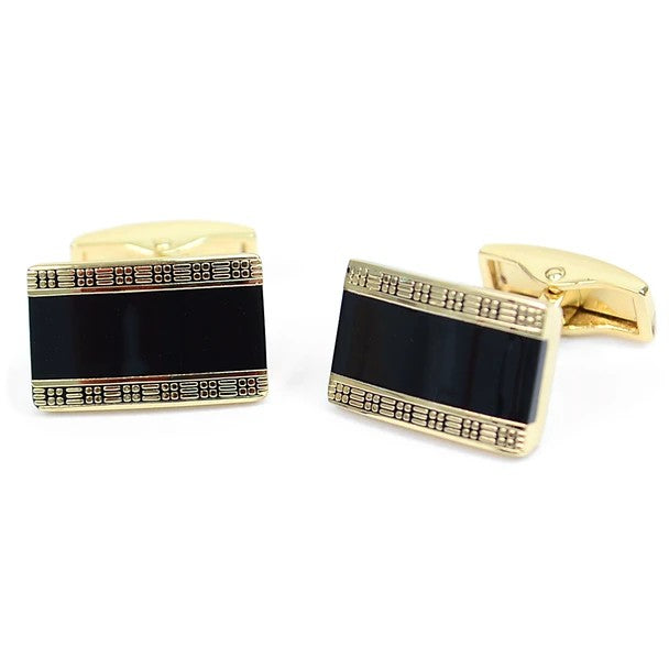 Premium Quality Cufflinks CL650 Gold - Black Enamel