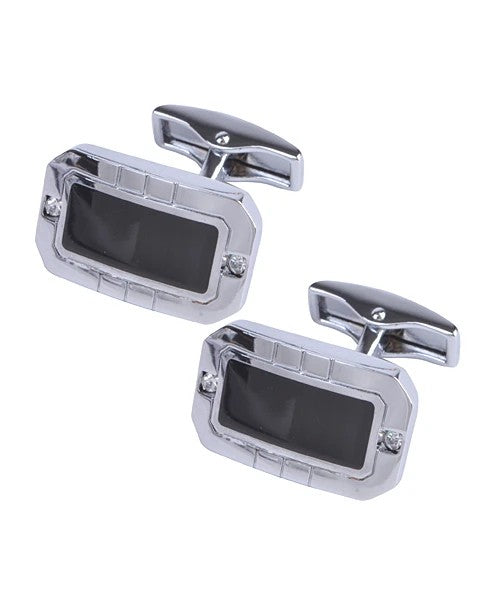 Premium Quality Cufflinks CL665 - Black Panel Silver Frame