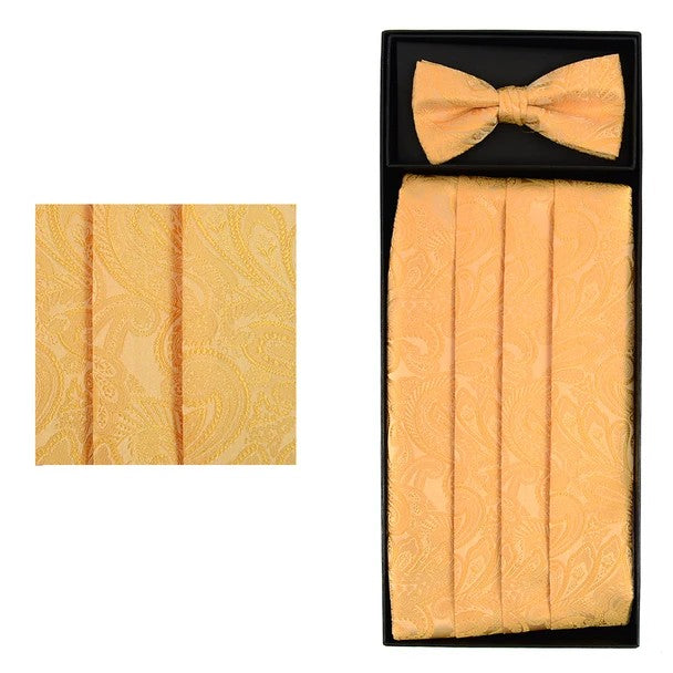 Men's Paisley Cummerbund and Bow Tie Set - Gold