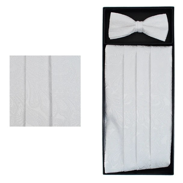 Men's Paisley Cummerbund and Bow Tie Set - White