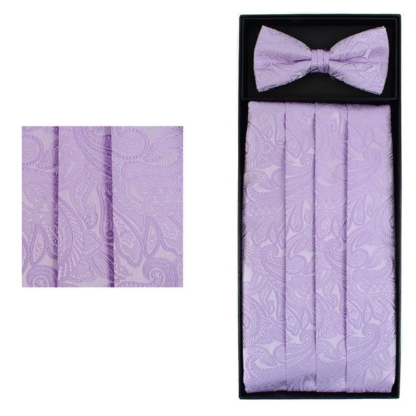 Men's Paisley Cummerbund and Bow Tie Set - Lilac