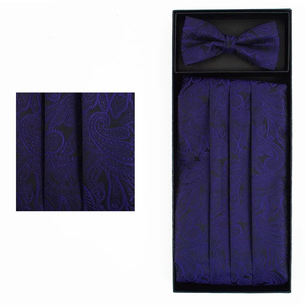 Men's Paisley Cummerbund and Bow Tie Set - Purple