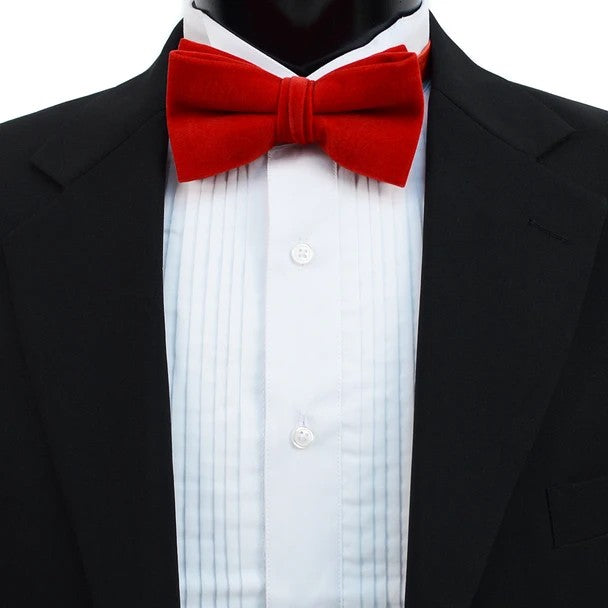 Men's Velvet Banded Bow Tie - Red on suit