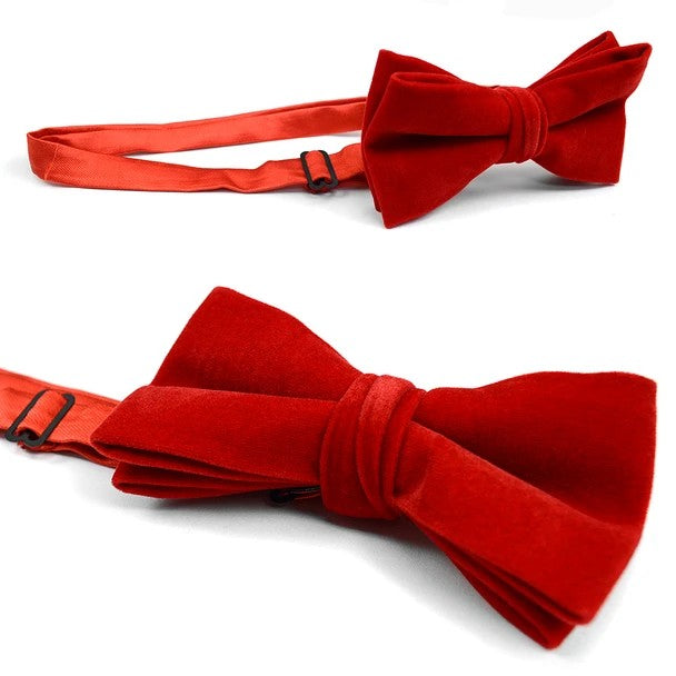 Men's Velvet Banded Bow Tie - Red angles