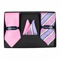 Striped & Solid Tie with Matching Hanky Box Set - THX12