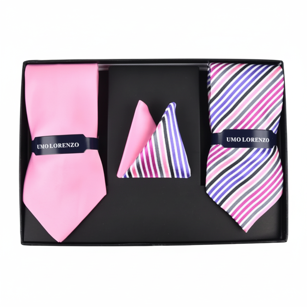 Striped & Solid Tie with Matching Hanky Box Set - THX12