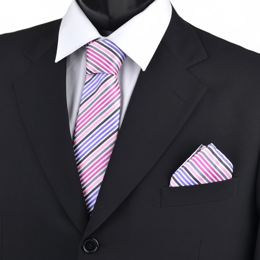 Striped & Solid Tie with Matching Hanky Box Set - THX12