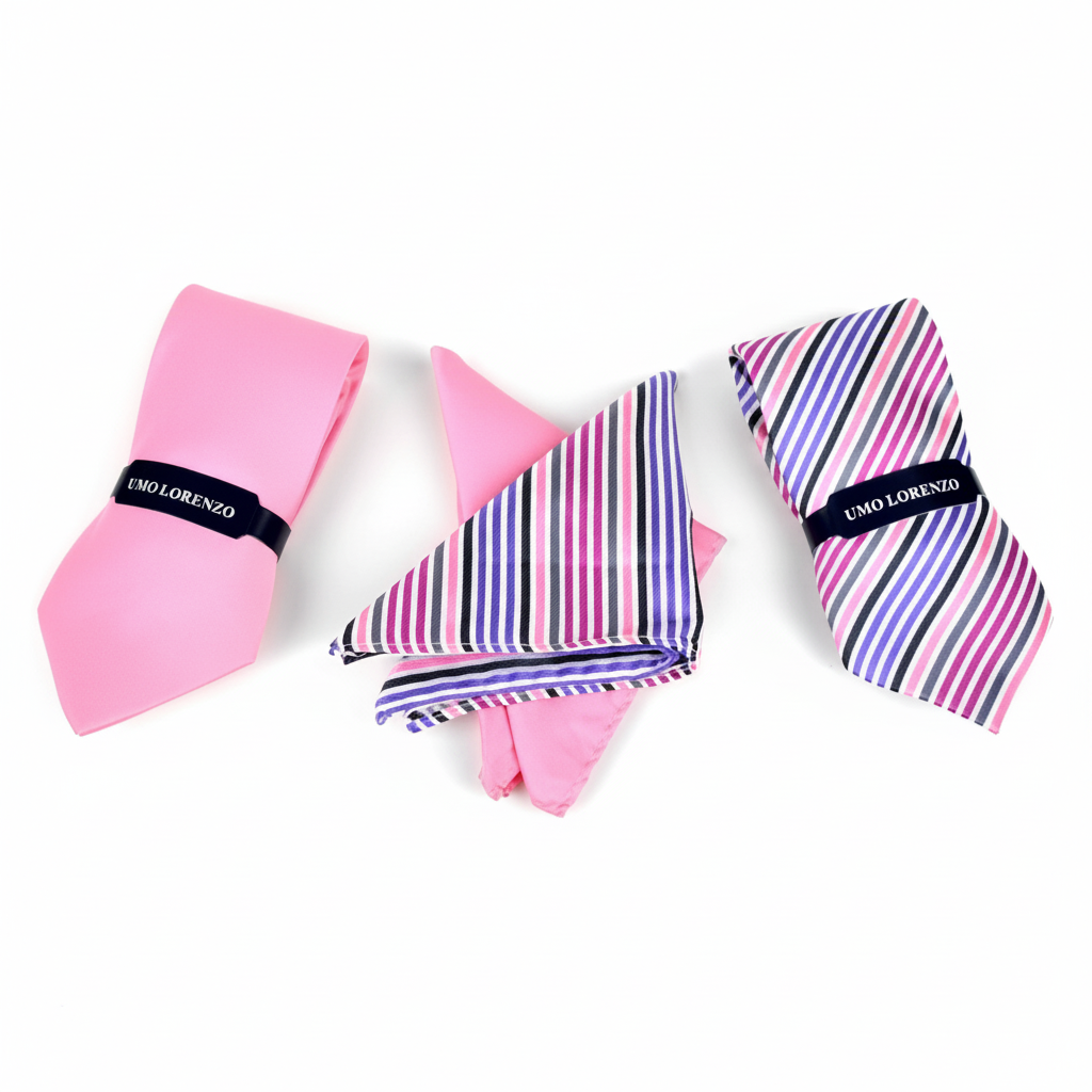 Striped & Solid Tie with Matching Hanky Box Set - THX12