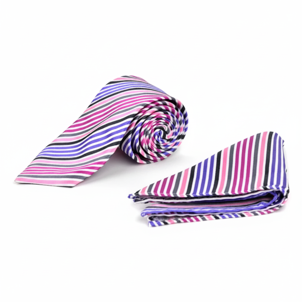Striped & Solid Tie with Matching Hanky Box Set - THX12