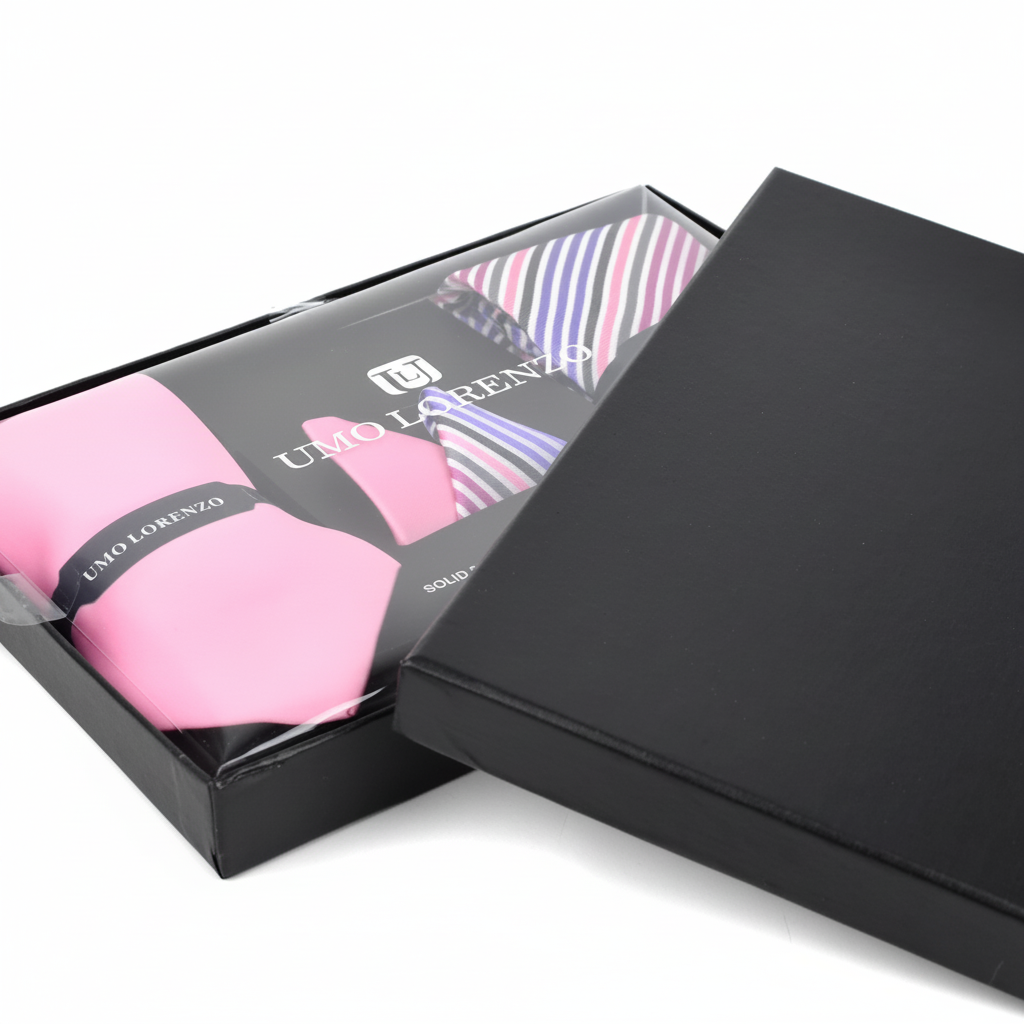 Striped & Solid Tie with Matching Hanky Box Set - THX12