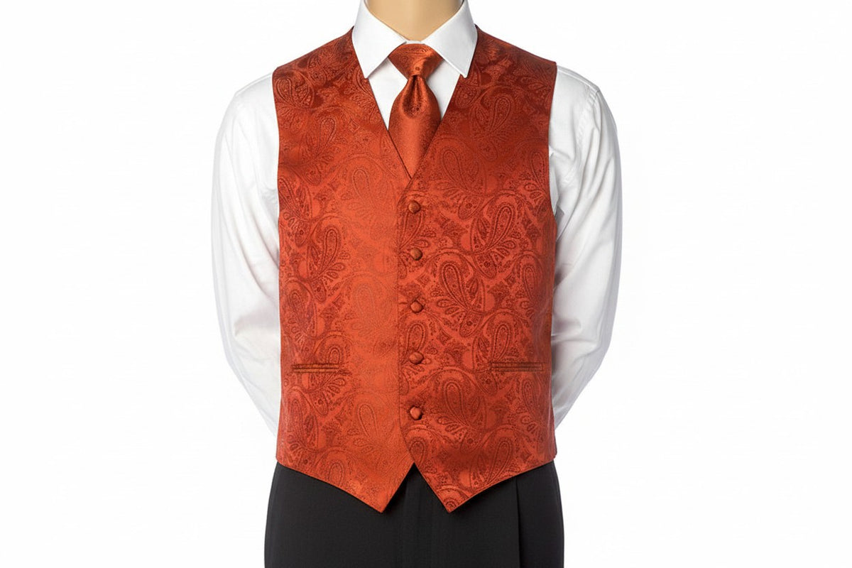 Brocade Vest Set - Burnt Orange