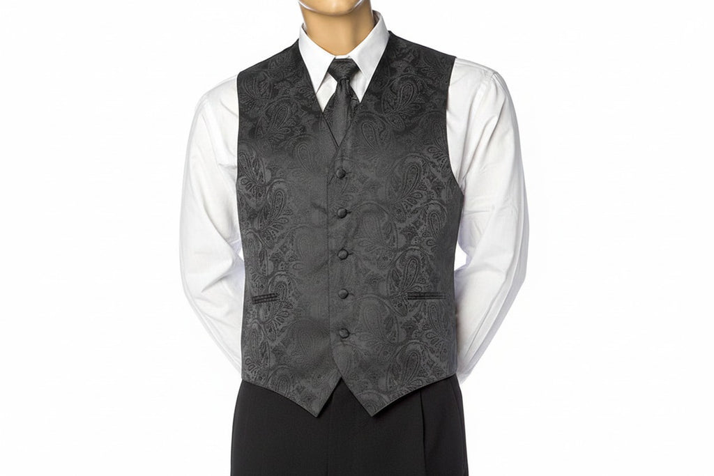 Brocade Vest Set - Charcoal