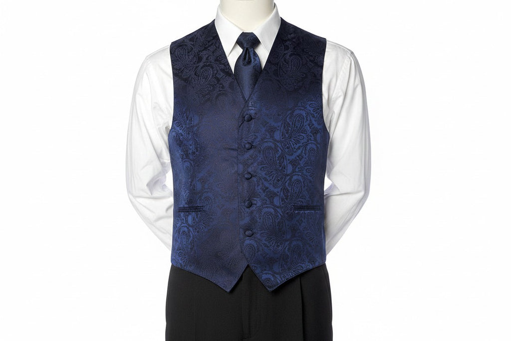 Brocade Vest Set - Navy