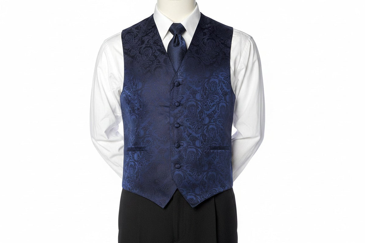 Brocade Vest Set - Navy