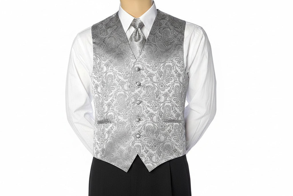 Brocade Vest Set - Silver
