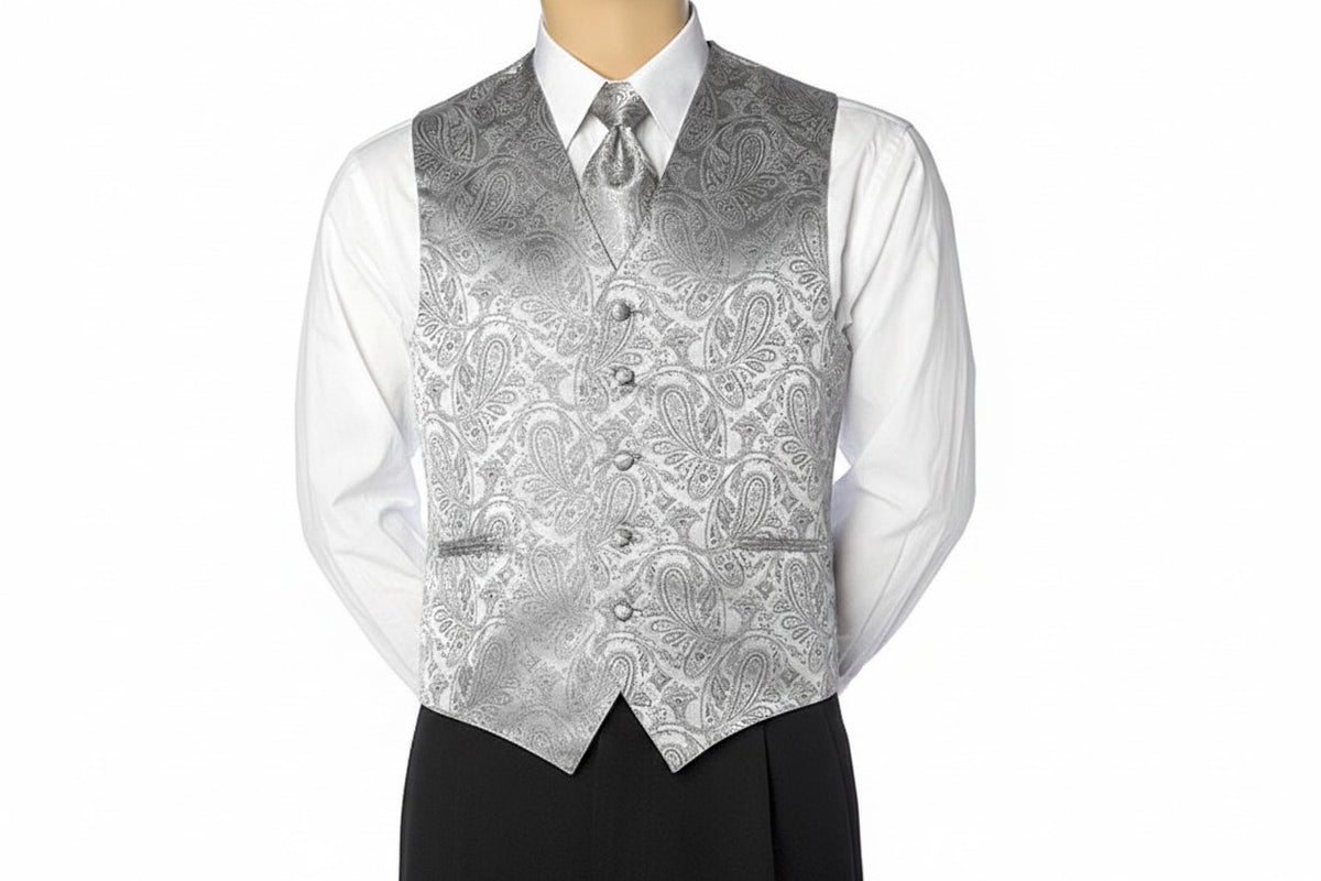 Brocade Vest Set - Silver