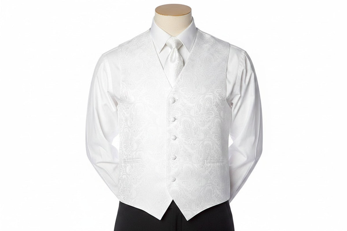 Brocade Vest Set - White