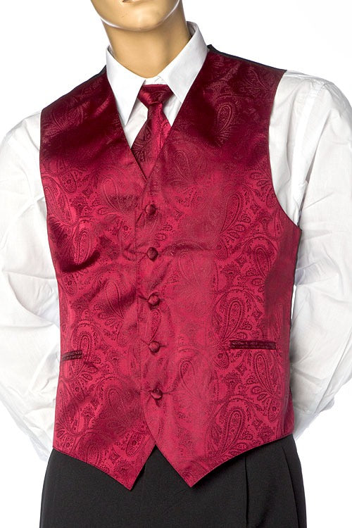 Brocade Vest Set - Burgundy