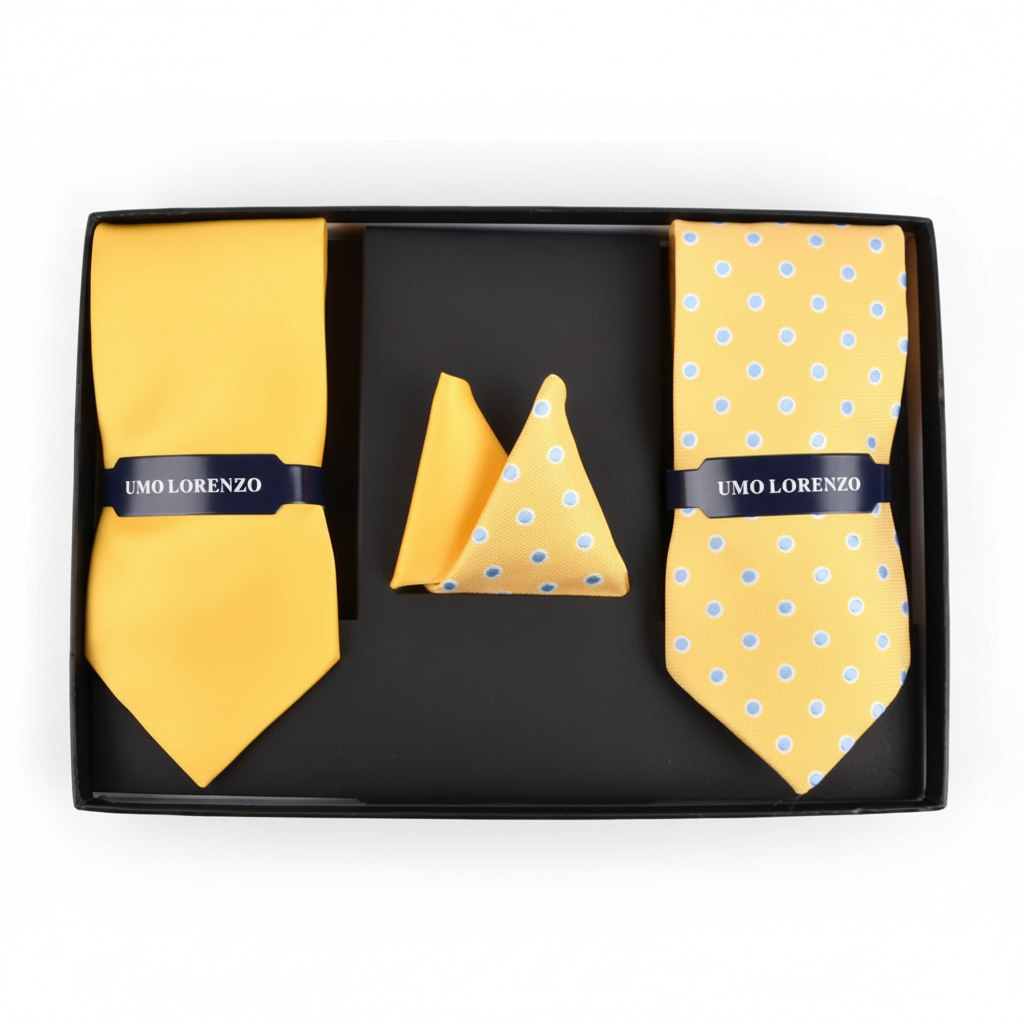 Dotted and Solid Tie with Matching Hanky Box Set - THX12-YW