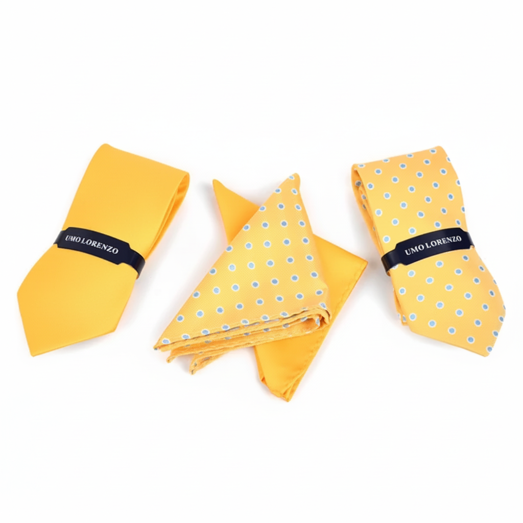 Dotted and Solid Tie with Matching Hanky Box Set - THX12-YW