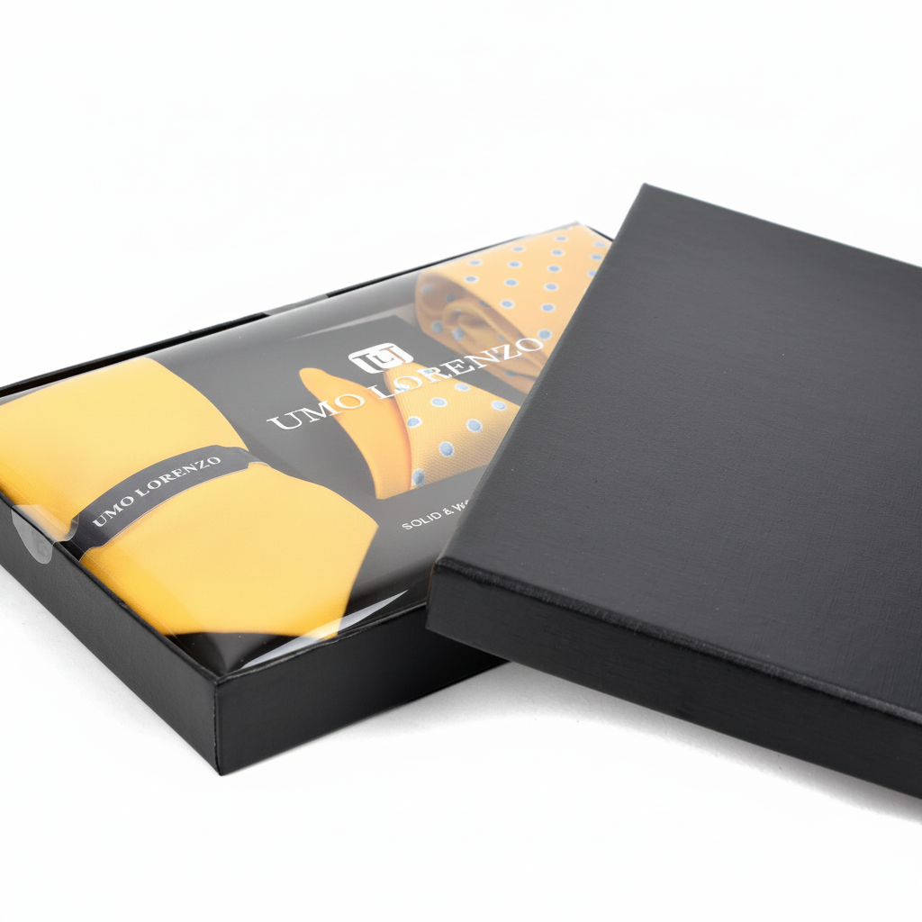 Dotted and Solid Tie with Matching Hanky Box Set - THX12-YW