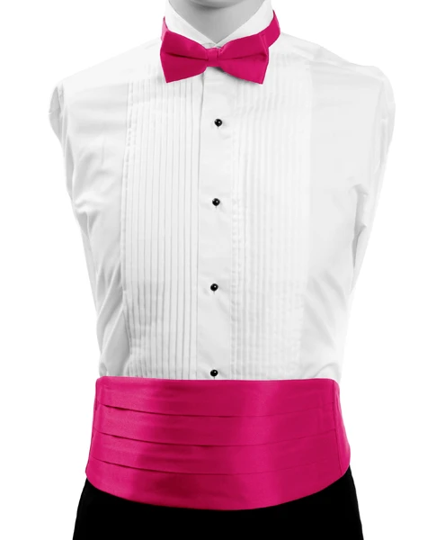 Men's Poly Satin Bow Tie and Cummerbund Set - Fuchsia