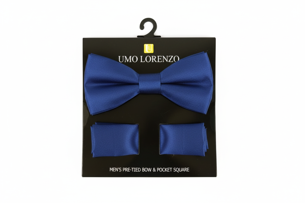 Poly Satin Bow Tie and Hanky - French Blue