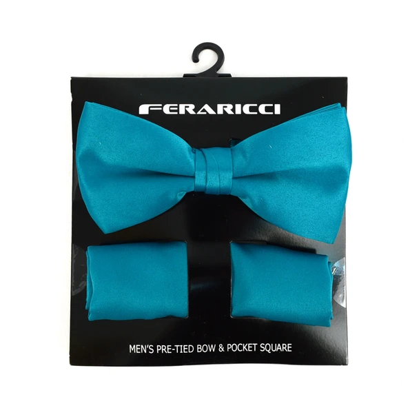 Poly Satin Bow Tie and Hanky - Aqua Blue