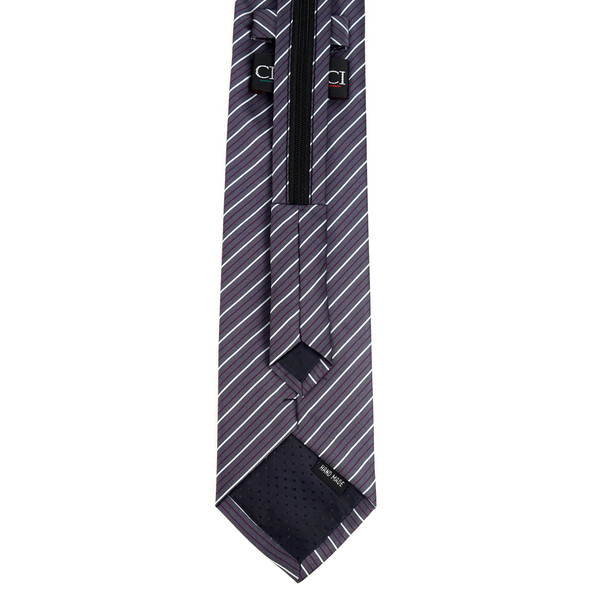 Men's Charcoal Striped Zipper Tie - back view with Hand Made label