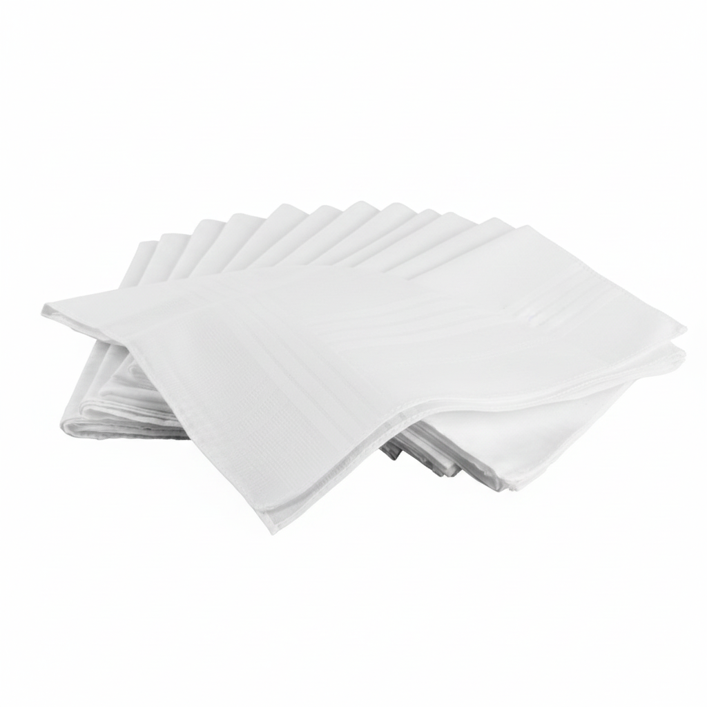 White cotton handkerchiefs loosely stacked