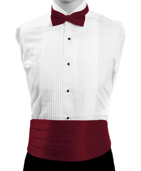 Men's Poly Satin Bow Tie and Cummerbund Set - Wine