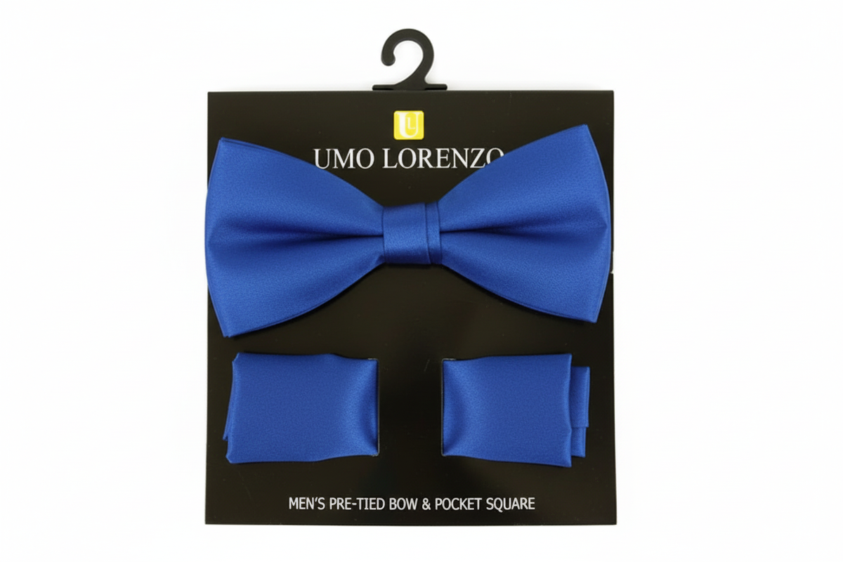 Poly Satin Bow Tie and Hanky - Cobalt