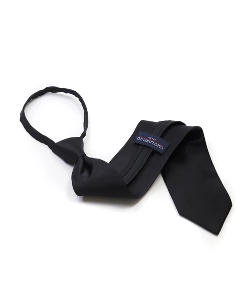 Poly Solid Zipper Tie - black color front view