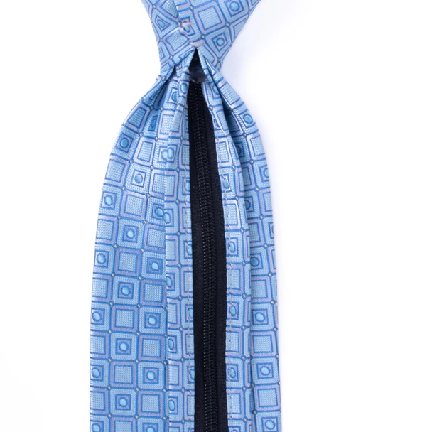 Men's Blue Geometric Zipper Tie - zipper detail close-up