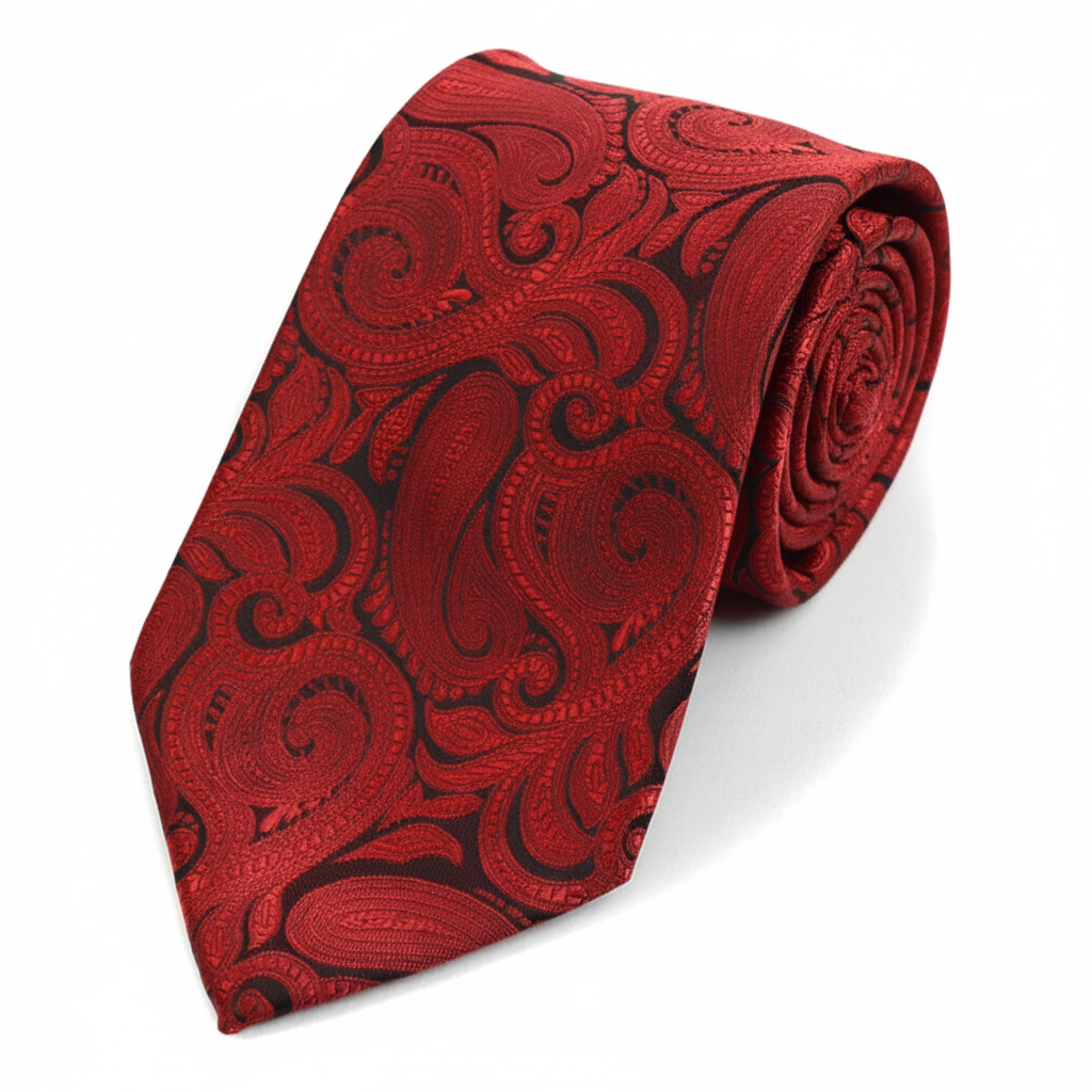 Red micro fiber paisley woven tie