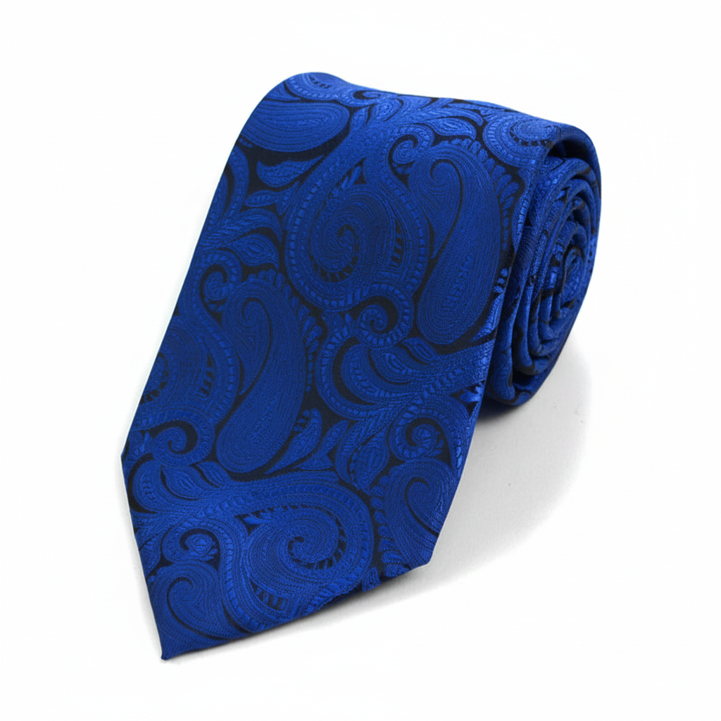 Royal blue micro fiber paisley woven tie