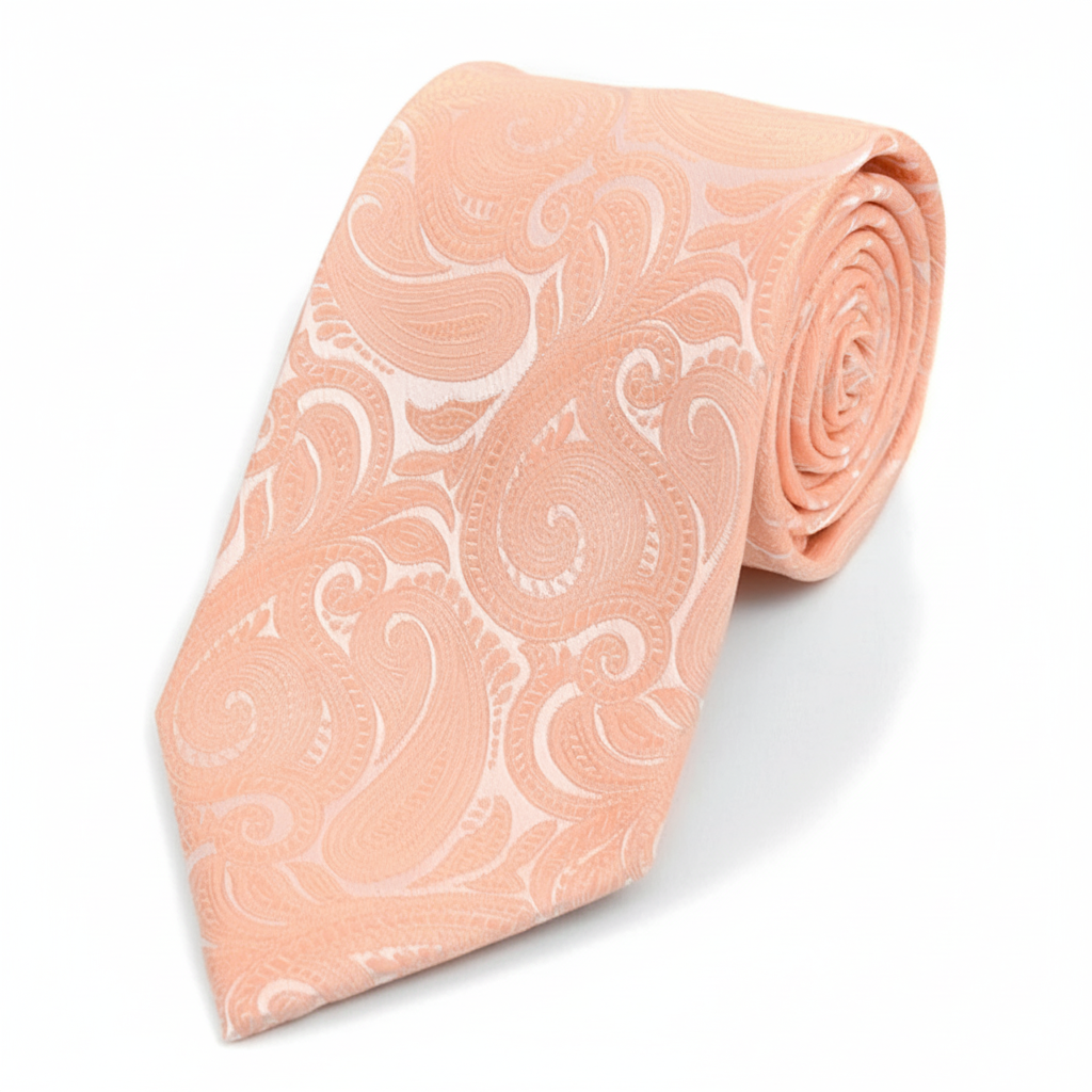 Peach micro fiber paisley woven tie
