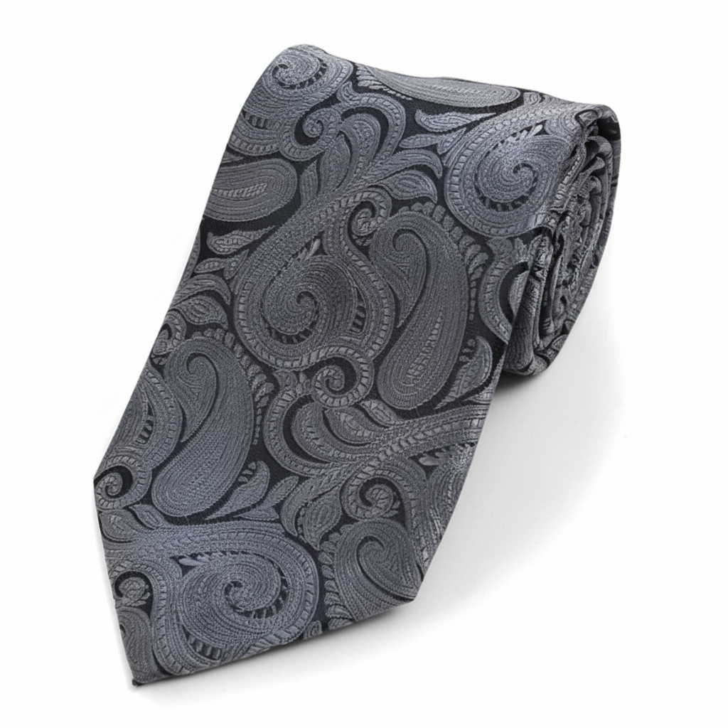 Grey micro fiber paisley woven tie