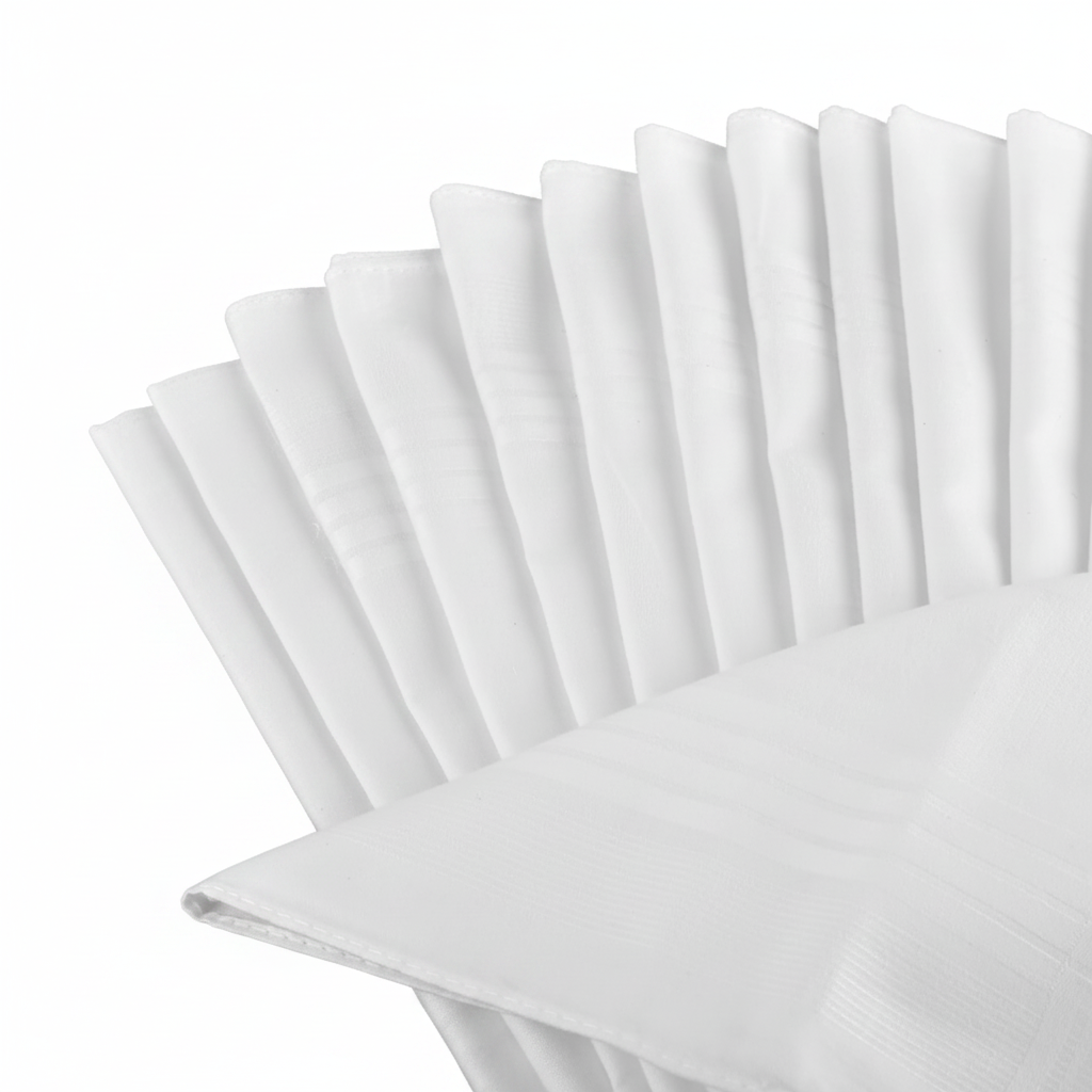 White cotton handkerchiefs fanned vertically