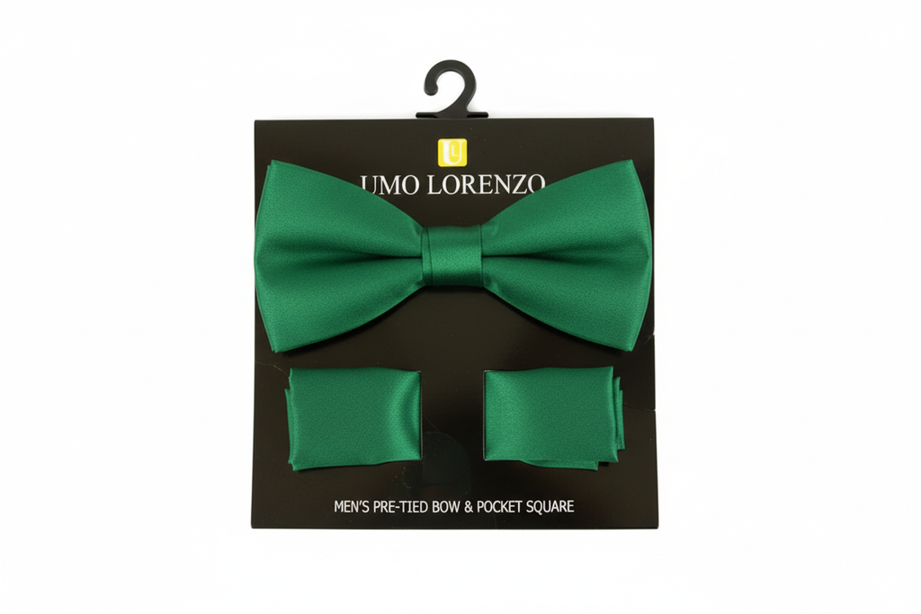 Poly Satin Bow Tie and Hanky - Green
