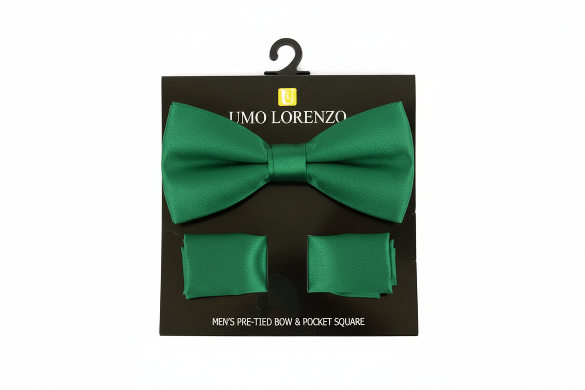 Poly Satin Bow Tie and Hanky - Green