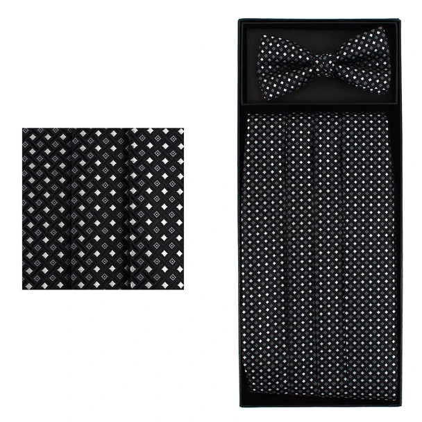 Men's Fancy Neat Matching Cummerbund and Bow Tie Set - Black 3