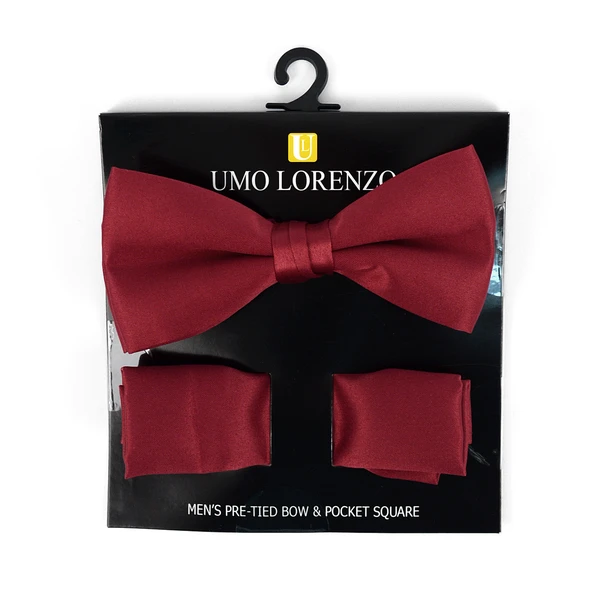 Poly Satin Bow Tie and Hanky - Burgundy