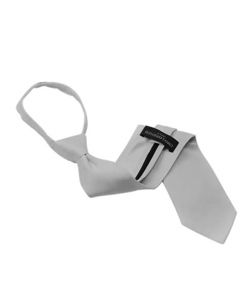 Poly Solid Zipper Tie - silver/white color front view