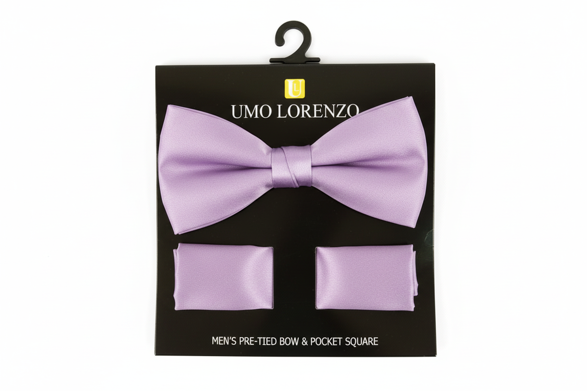Poly Satin Bow Tie and Hanky - Lavender